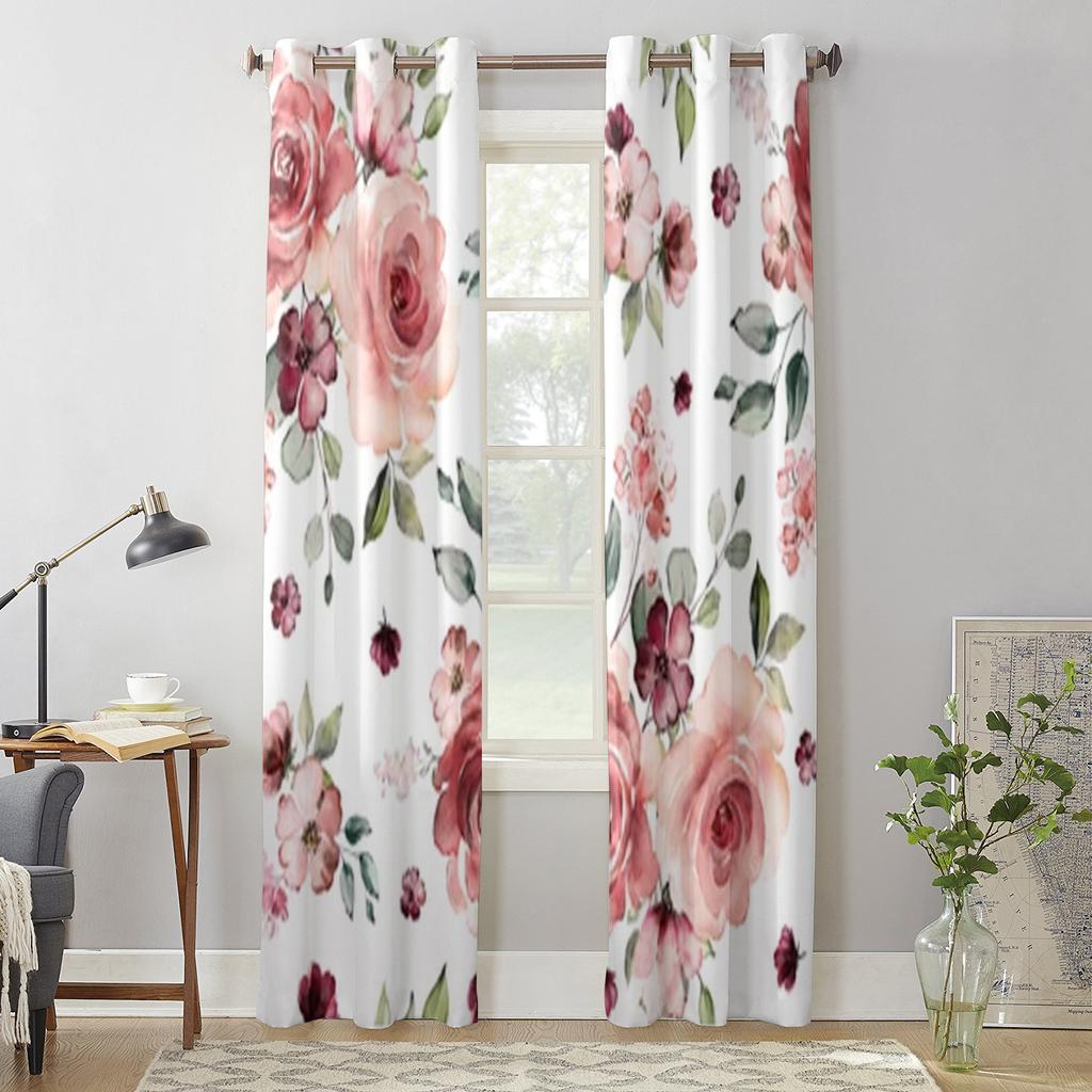 Spring Flowers Leaves Window Curtains For Living Room Bedroom Luxury Modern Kitchen Curtains Fabric Drapes