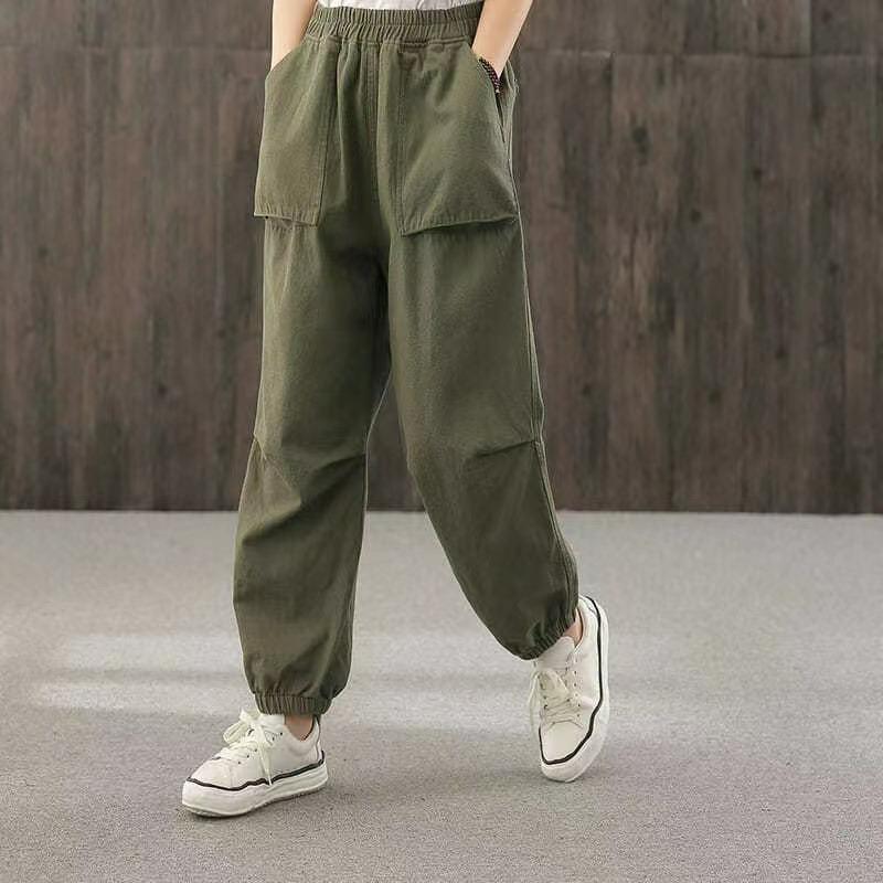 

Simple, Versatile and Comfortable Overalls, Pocket Trousers, Loose Folds, Literary Casual Pants, Feet 3XL зелений