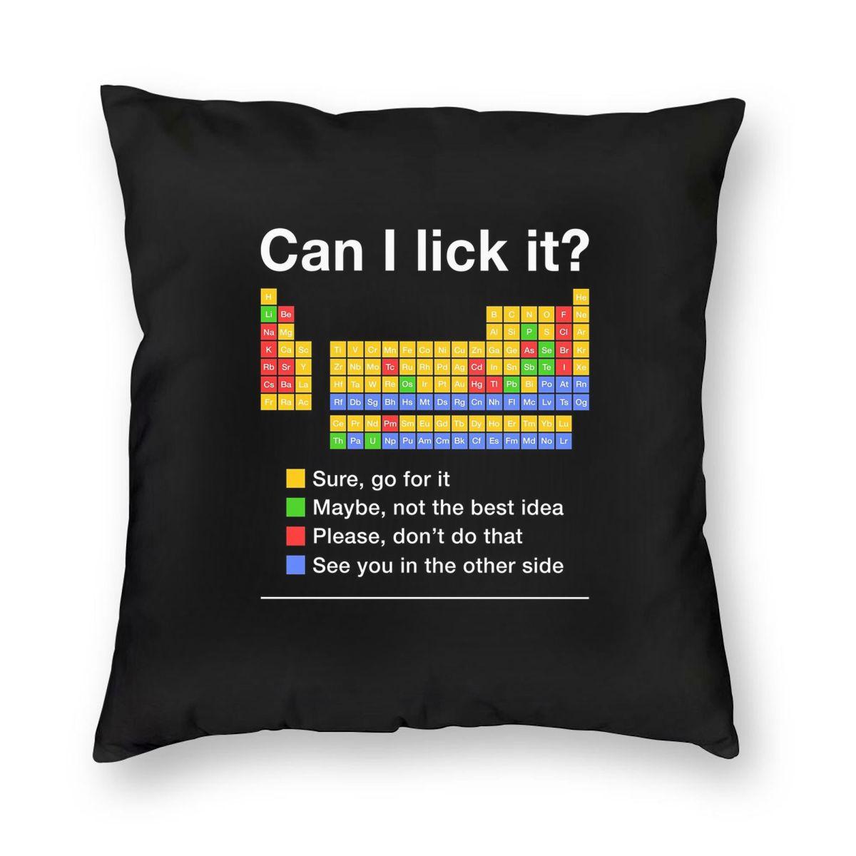 Can I Lick It Periodic Table Square Pillowcase Pillow Cover Cushion Throw Pillow for Home Bedroom Car 12x12Inch