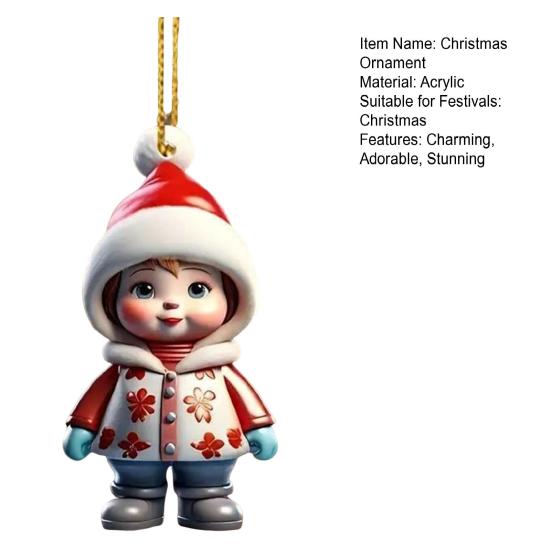 Ornament Cartoon Snowman Santa Claus Pendant 2D Acrylic Xmas Tree
