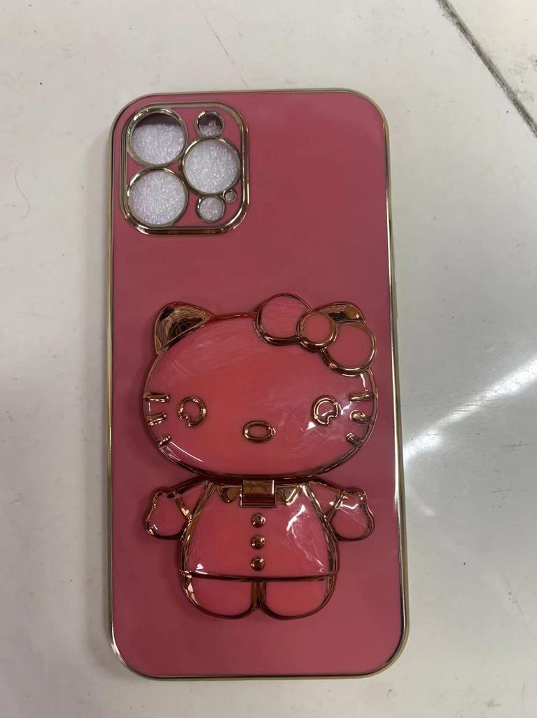 Redmi 11C Mobile Phone Case Electroplated KT Cat Bracket Makeup Mirror Redmi 11C Silicone Soft Case Protective Case