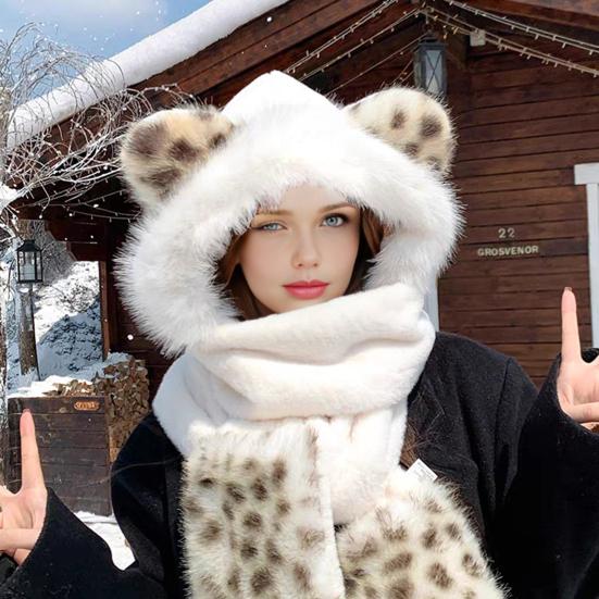3 in 1 Winter Scarf Hat Knitted Windproof Warm Elastic Tiger Pattern Thermal Hat