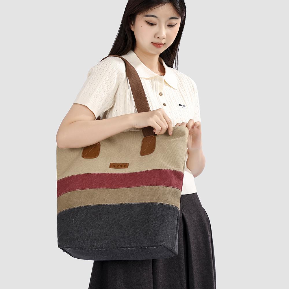 Vintage Canvas Shoulder Bag Women's Portable Tote Bag Tongle Large Capacity Shopping Bag