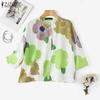 ZANZEA Women Casual Round Neck 3/4 Sleeve Summer Loose Print Blouse