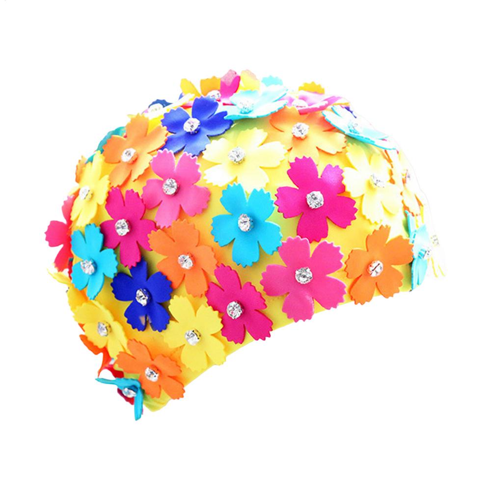 Flower Swim Caps Waterproof Petal Design Waterproof Swim Hats Stylish Petal Swim Caps 3D Petal Rhinestone Oversized Swim Caps