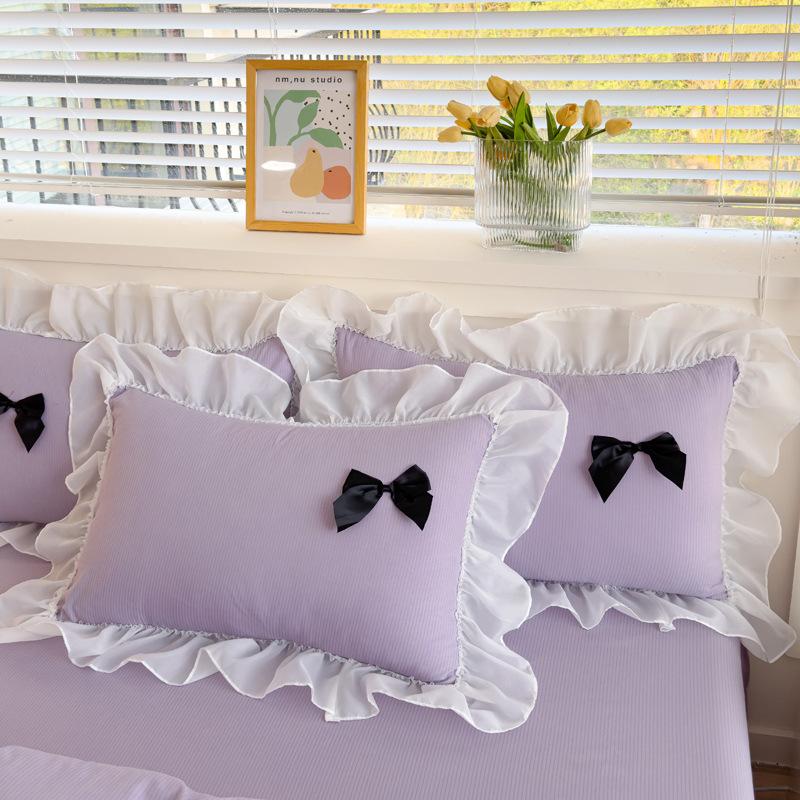 Class A Maternal And Infant Grade Girl Wind Princess Wind Seersucker Bed 4Pcs Set Of Bubble Cotton Lace Four Pieces