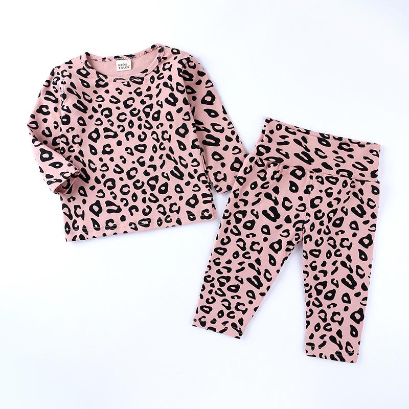 Autumn Leopard Print Pajama Set: Cozy, High-Waist, Unisex Baby, Belly-Warming, Elastic Two-Piece.