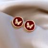 Orecchini pendenti geometrici a forma di cuore di fragola rossi: Elegante Gioielli Aghi d'Argento Retrò