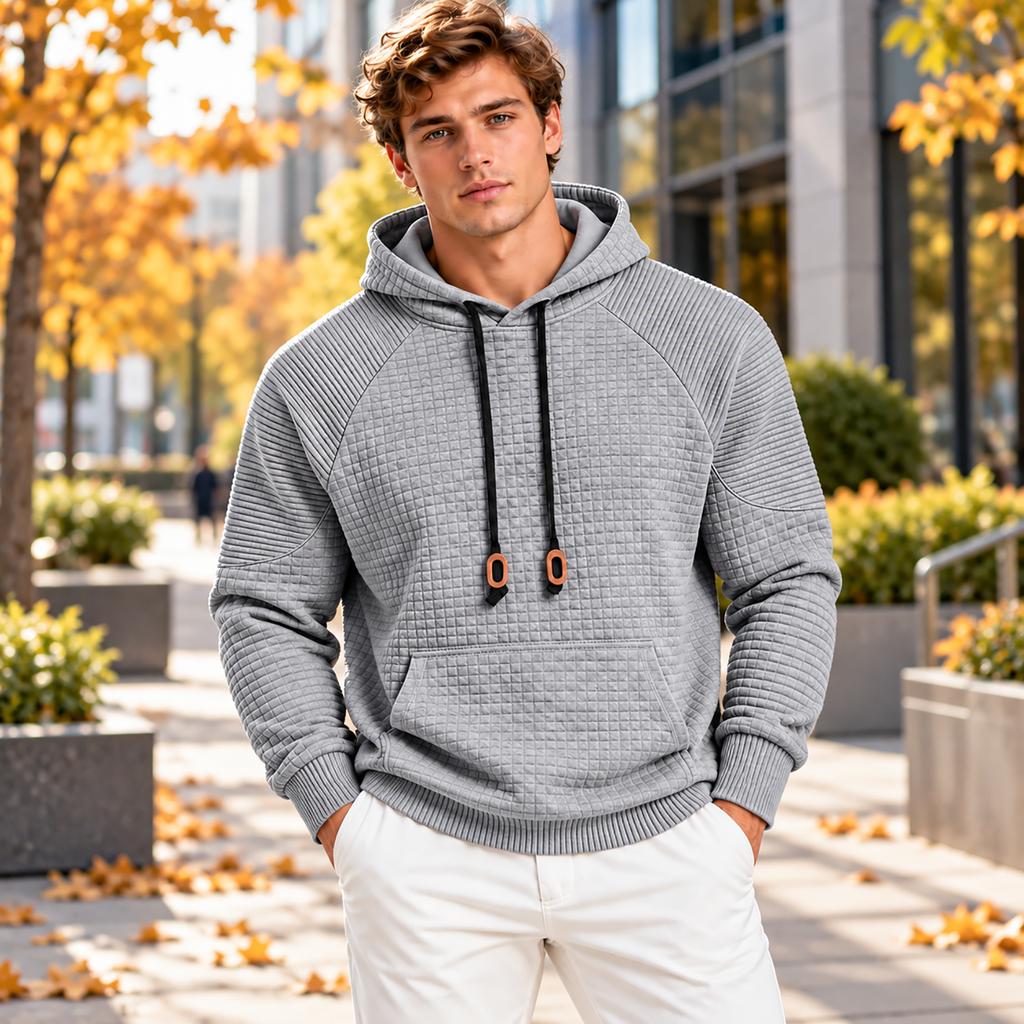 Men's Loose Fit Plaid Texture Hoodie, Casual Sports Outdoor Commute Sweatshirt