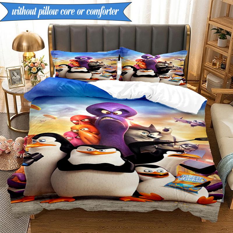 Penguins dventure 3pcs K-pop music group Bedding set,Ideal for Bedroom, Dormitory,Including Duvet Cover And 2pcs Pillowcases,Fan gifts