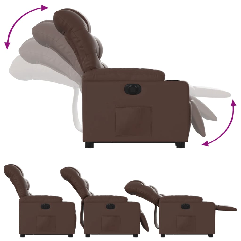 Recliner Chair with Lift Assistance Electric Brown Faux Leather