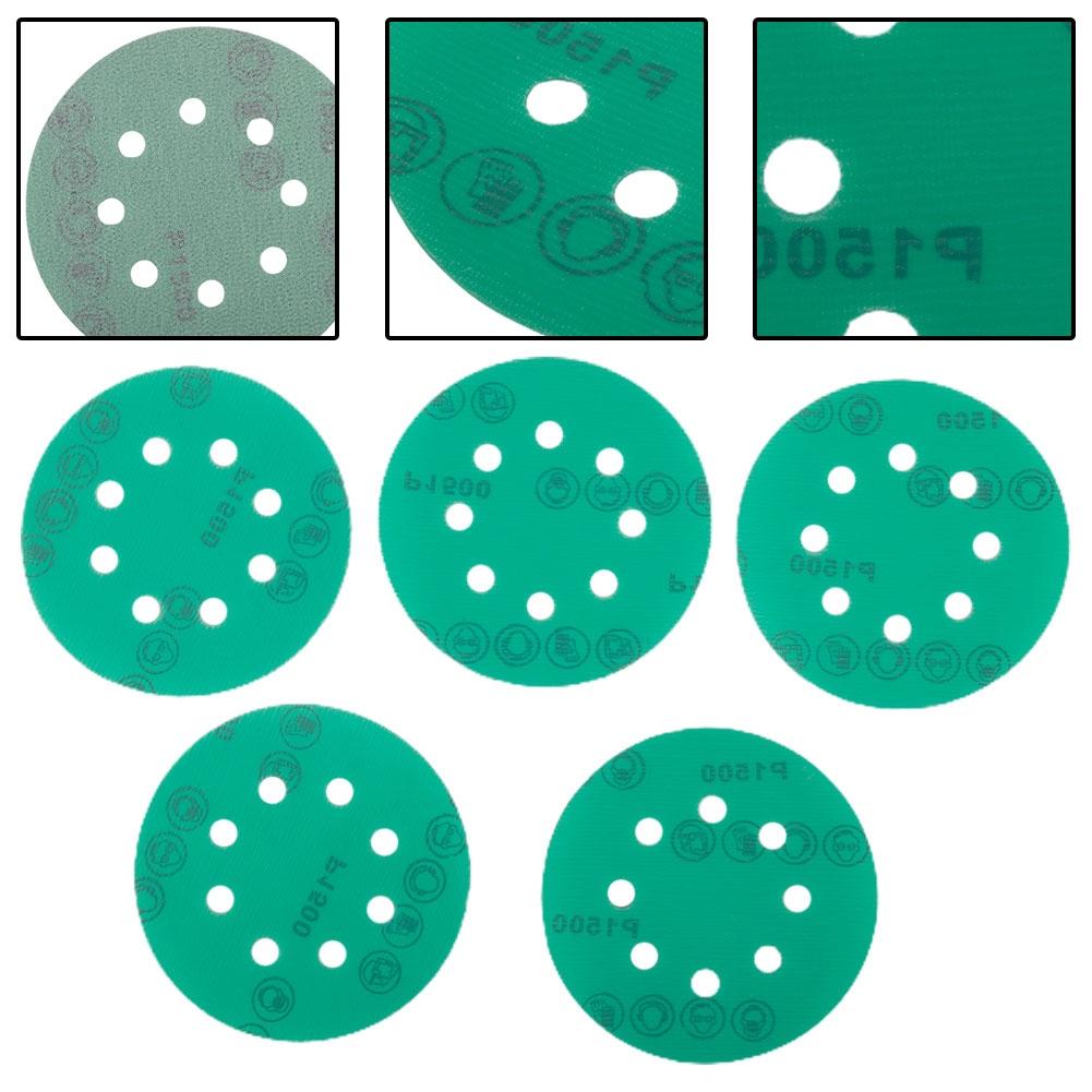 5Inch 8Hole Sanding Discs& Wet Dry PET Film Green Sandpaper Polishing