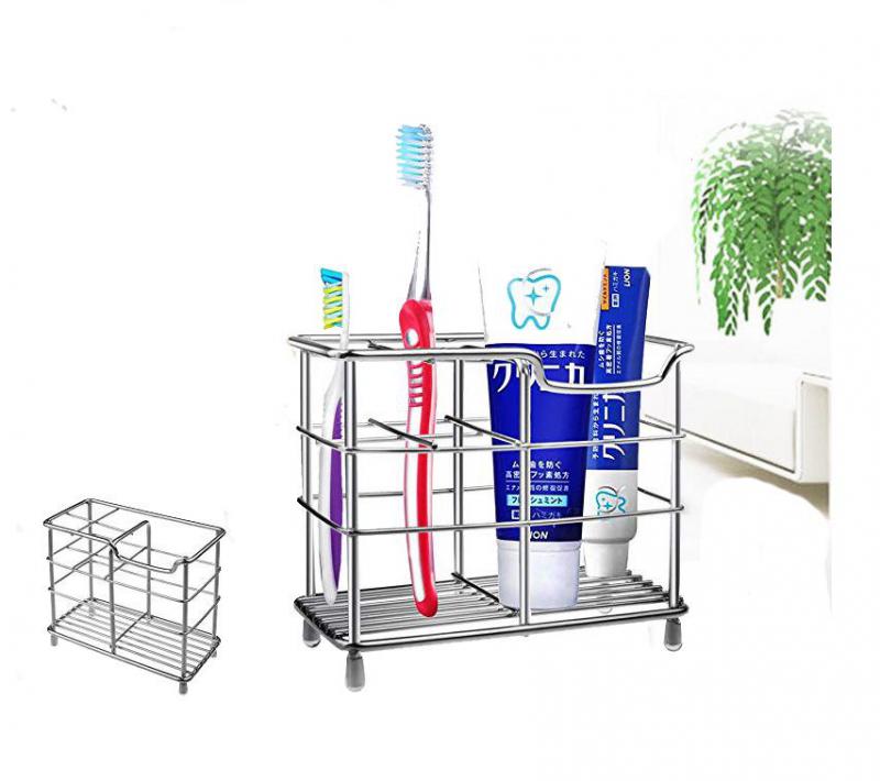 304 Stainless Steel Bathroom Toothbrush Holder Toothpaste Holder, Multi-slot Bathroom Accessory Organizer Storage Box