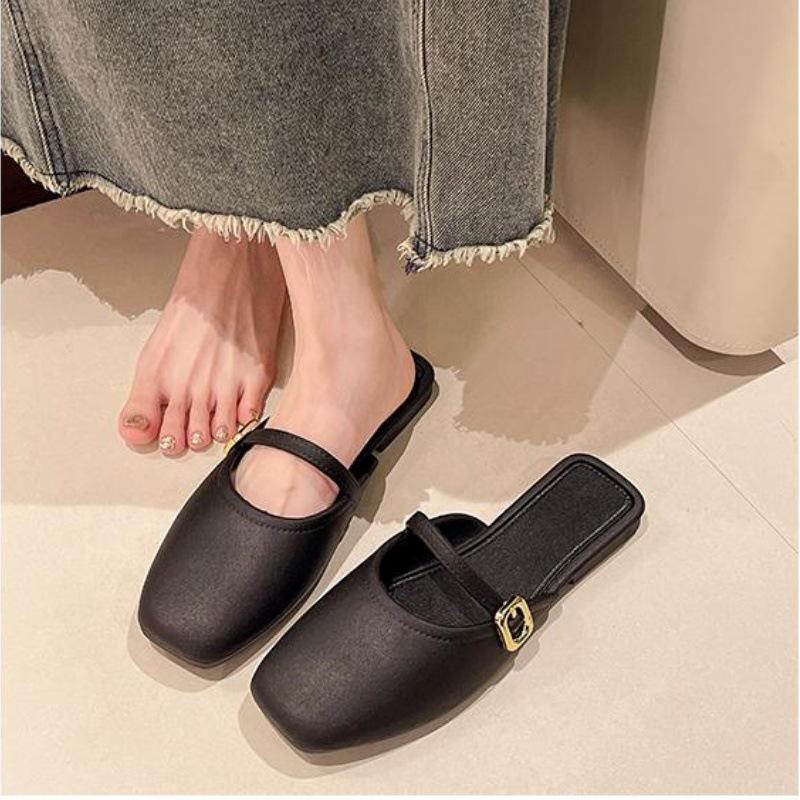 Korean Style Women's Non-Slip Breathable Baotou Slippers - Flat Bottom and Easy Slip-On for Office and Outdoor Wear