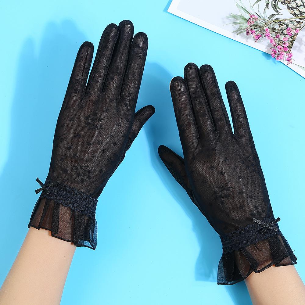 Spring and Summer Lace Women's Long Finger Cycling Sports Driving Outdoor Sunshade Thin Breathable Cool Touch Screen Gloves