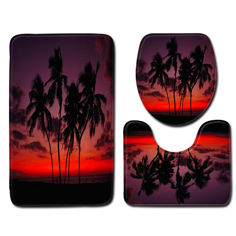 Landscape Bathroom Toilet Three-Piece Household Door Mat Absorbent Non-Slip Floor Mat Combination Carpet