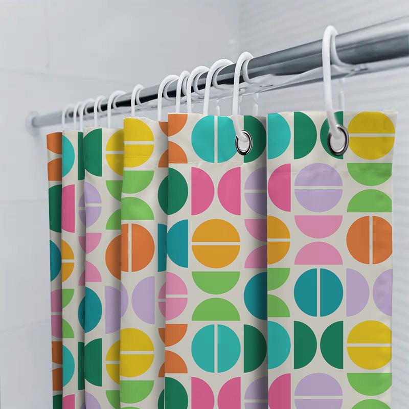 Colorful Circle Shower Curtain Waterproof Bathroom Decorative Fabric Bath Mat Cover Multicolor Medium Size 180X240Cm (Green)