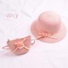 Sun Straw Hat Kids Girls Large Wide Brim Travel Beach Cap Sweet Flower Bowknot Sun for Protection Hat with Shoul