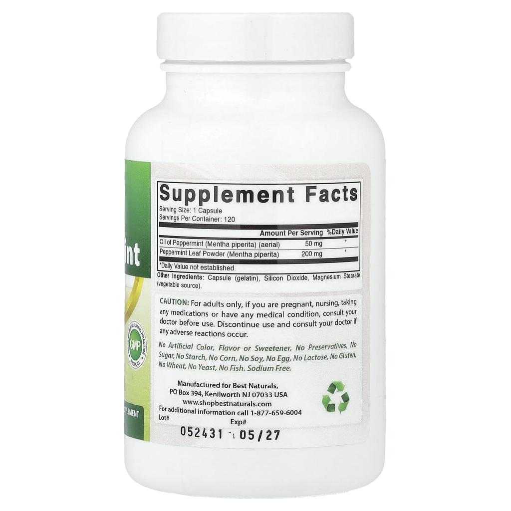 Best Naturals Peppermint Oil, 250 Mg, 120 Capsules