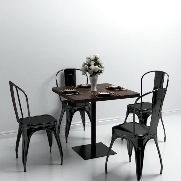 VidaXL Table de bistro MDF et acier Carré 80 x 80 x 75 cm Frêne foncé