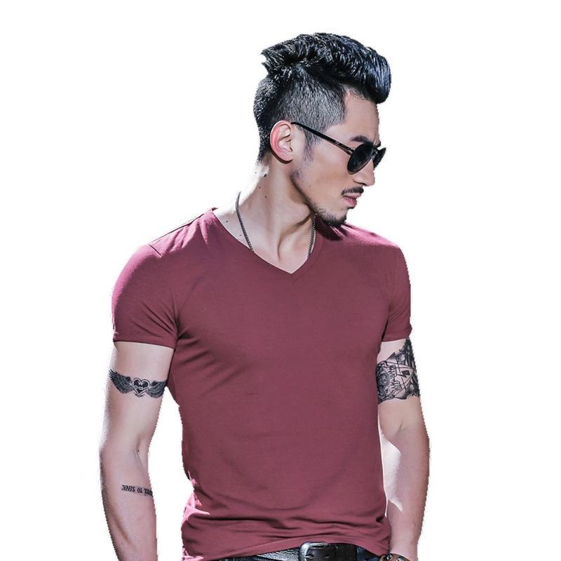 Mens Summer Casual Fashion V-neck T-shirt In Premium Quality Solid Colors