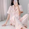 Women's 2025 Ice Silk Pajamas: Summer Thin, Loose Fit, Short Sleeve & Long Pants Set for Spring/Autumn