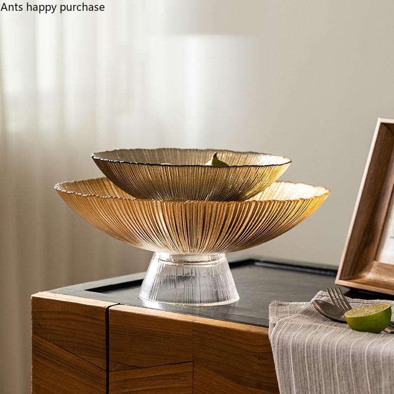 Transparent Glass Fruit Plate Tall Feet Glass Bowl Snack Tray Dessert Plates Fruit Salad Bowl Home Decorative Bowls Dinner Plate