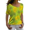 Ladies Fashion Casual Loose Pullovers Tee Shirts Summer 3d Pineapple Printed Women's Short Sleeves V-Neck Diagonal Collar Tops