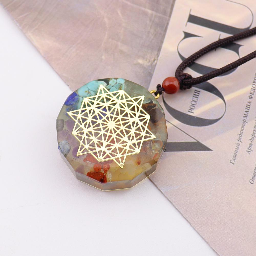 Multicolor Resin & Natural Stone Geometric Necklace with Pendant