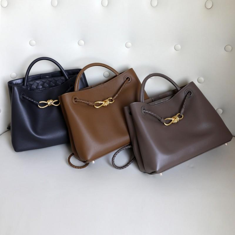 Echte Ledertasche mit Metallschleifen-Detail, große Kapazität, Umhänge-Handtasche, Damen, Vintage-Stil