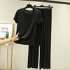Dámské pyžamo s krátkým rukávem z modálního bavlněného úpletu: Lehká letní souprava s volnými kalhotami se širokými nohavicemi pro střední věk a seniory.