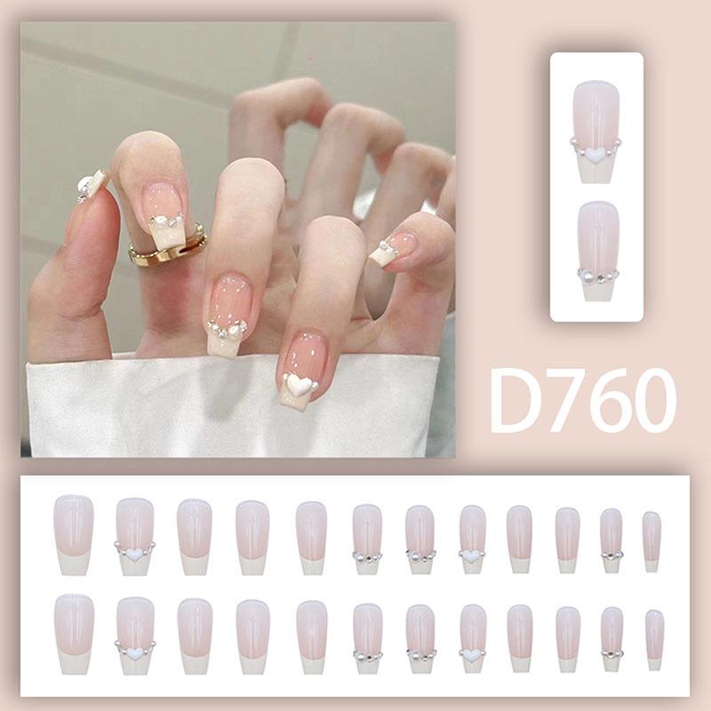 

24 шт. Накладные ногти, накладные ногти длинные французские, носимые, с цветочным дизайном, овальный маникюр, полное покрытие, типсы для ногтей