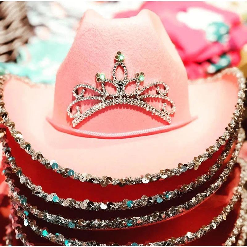 Feather Edge Letter Cowboy Hat Sequins Pink Western Rough Edge Cowboy Hat Glasses Square Towel Three-piece Set
