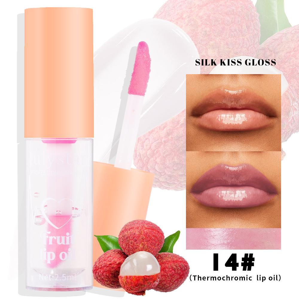 Julystar 20 Color Fruit Lip Gloss Pearlescent Dudu Lip Moisturizing and Moisturizing Mirror Water Light Temperature Changing Lip Oil