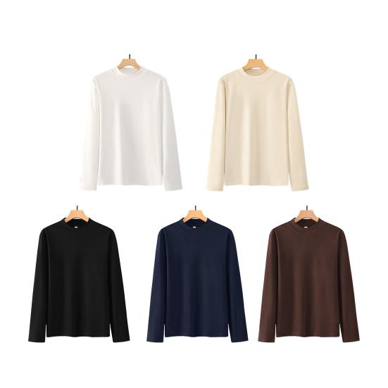 Thermal Shirt Men Women Long Sleeve Round Neck Thickened T-shirt Warm Casual Tee Pullover for Autumn Winter Outdoors Daily Wear