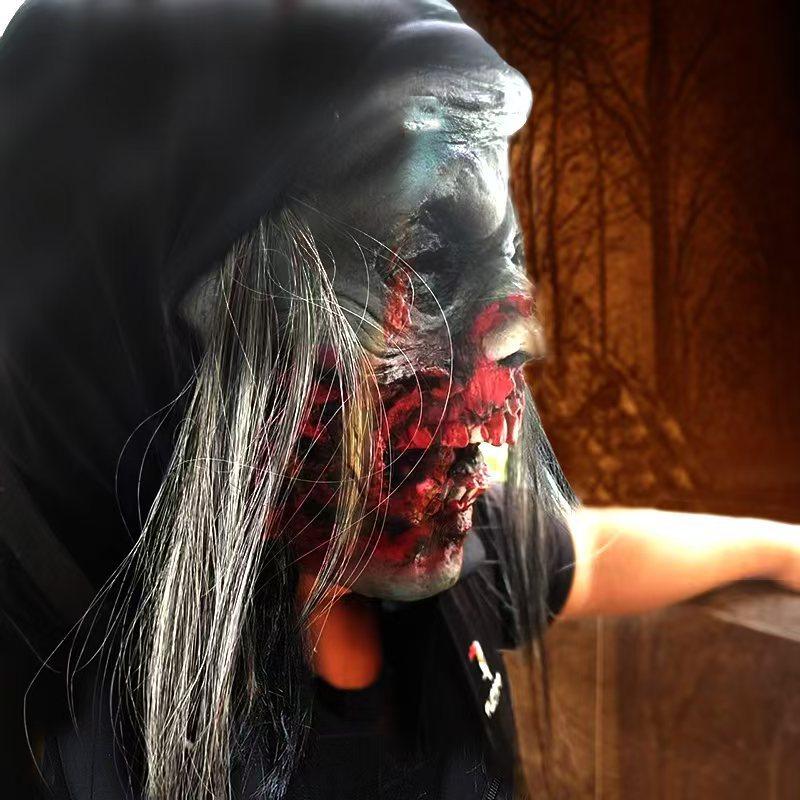 Halloween Party Horror Zombie Ghost Face Mask Latex Wig Bloody Demon Ghost Mask Terrifying
