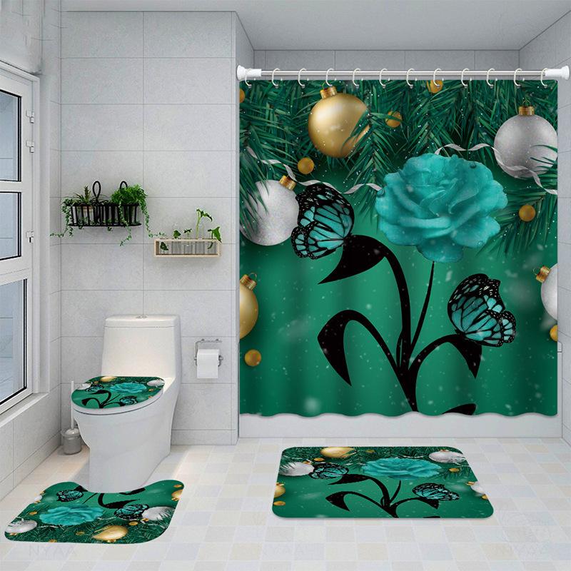 Bathroom Four-Piece Polyester Shower Curtain Rose Series 3D Digital Printing Shower Curtain Bathroom Partition Curtain Shower Curtain