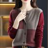 Spring and Autumn Women's Knitted Cardigan Round Neck Loose Striped Sweater Knitted Sweater Autumn and Winter