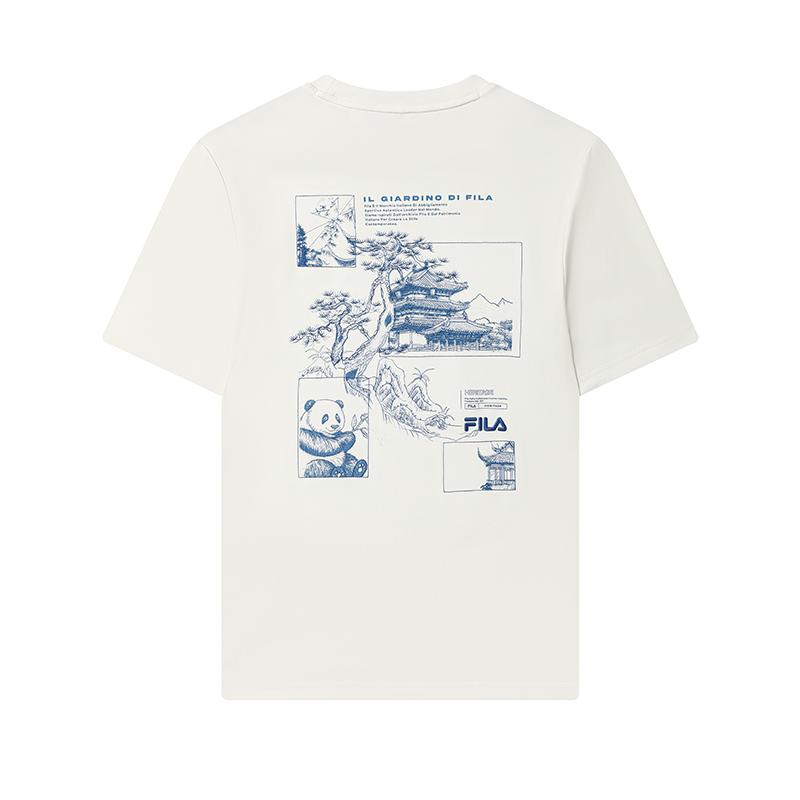 Fila Heritage Fashion Casual Classic Soft Lightweight Breathable Short Sleeve T-Shirt Men Tops Cloud-Mushroom-White F11M538121FWT