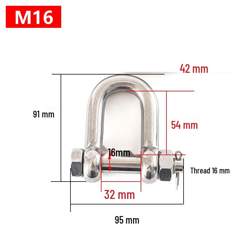 304 Stainless Steel D-Type Safety Shackle U-Type Lifting Eye Bolt with Nut, American Style.