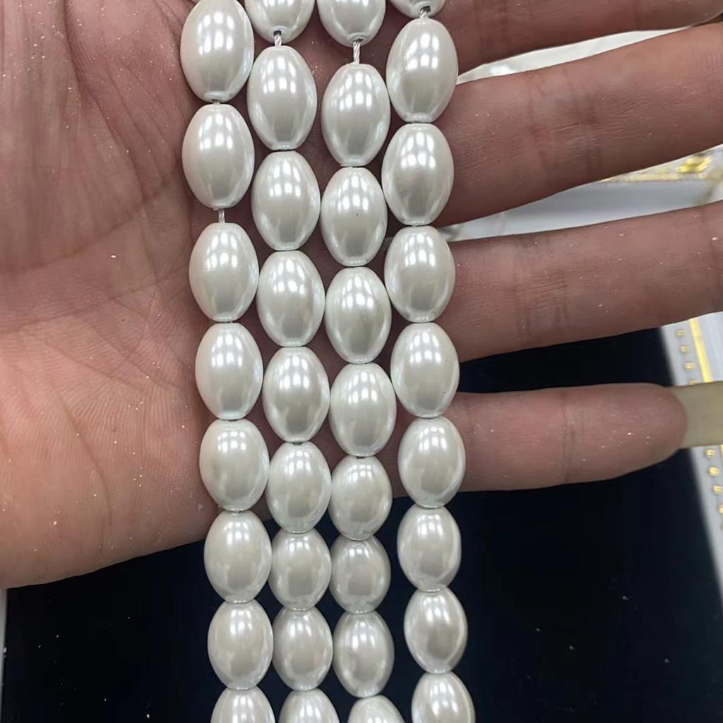 1 Strand Barrel Rice Shell Pearl Beads 10x15mm Oval Tubular Imitation Shell Pearls 38cm Loose Beads For DIY Necklace Bracelet Jewelry Making