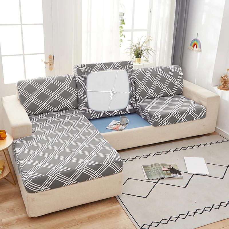 Elastischer Sofa-Sitzbezug, Vier-Jahreszeiten-Sofabezug, kratzfest, dick, mit Blumendruck, flexibles Sitzkissen mit elastischer Unterseite