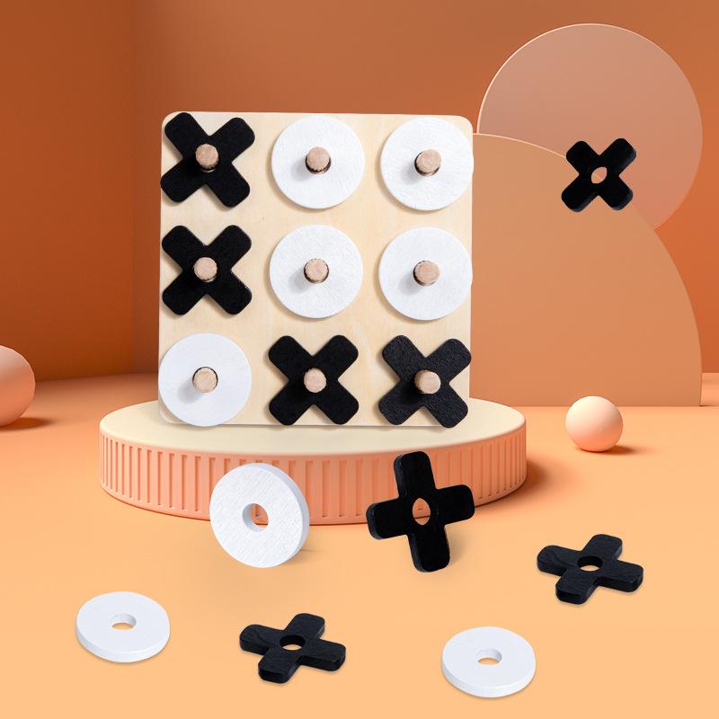 Children'S Montessori Wooden Variety Puzzle Tic-Tac-Toe Geometry Assembly Puzzle Educational Toys