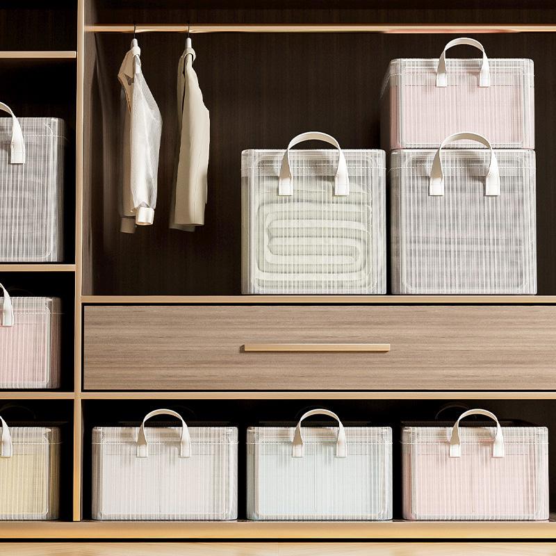 PVC Transparent Storage Basket for Clothes Underwear Storage Box Stainless Steel Frame Wardrobe Organizer Waterproof Cloth Box