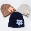 Knitted Baby Hat with Flower Autumn Winter Warm Boy Girl Beanie Cap Cute Solid Color Newborn Infant Bonnet Accessory