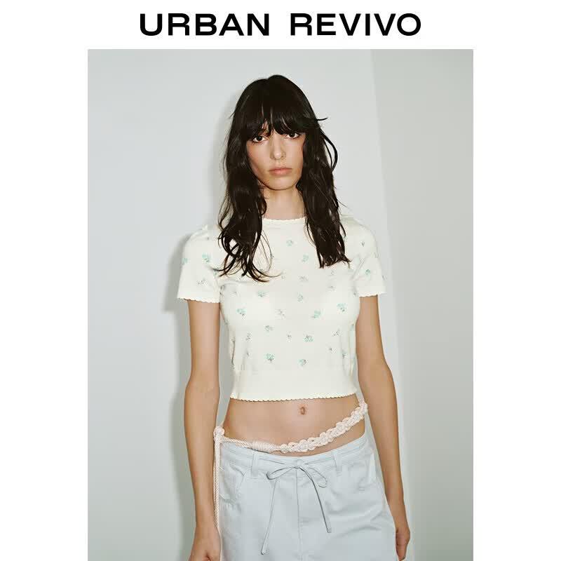 

UR Women s 2025 Autumn Casual Floral Short Knitted T-Shirt S