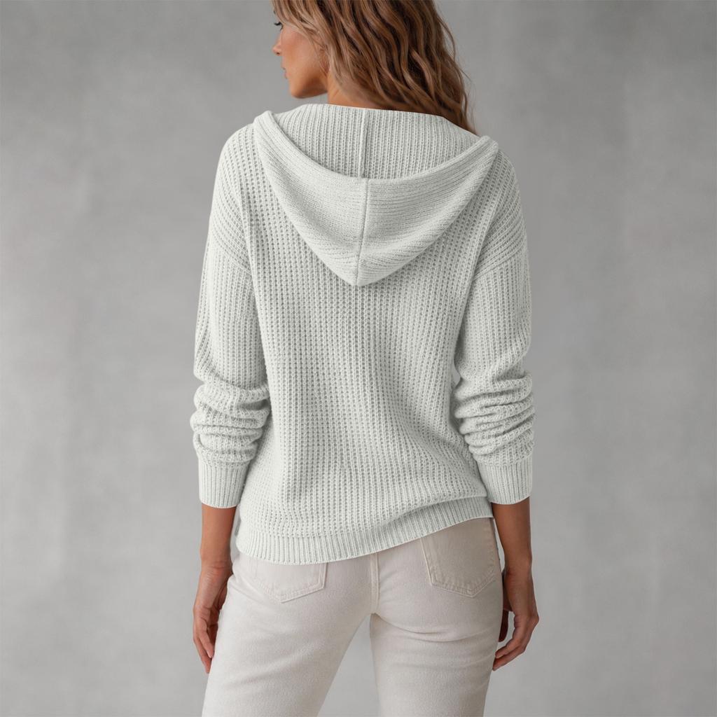 Women's Hooded Knit Cardigan Color Loose Fit Lightweight Outerwear Top for Casual Everyday Wear