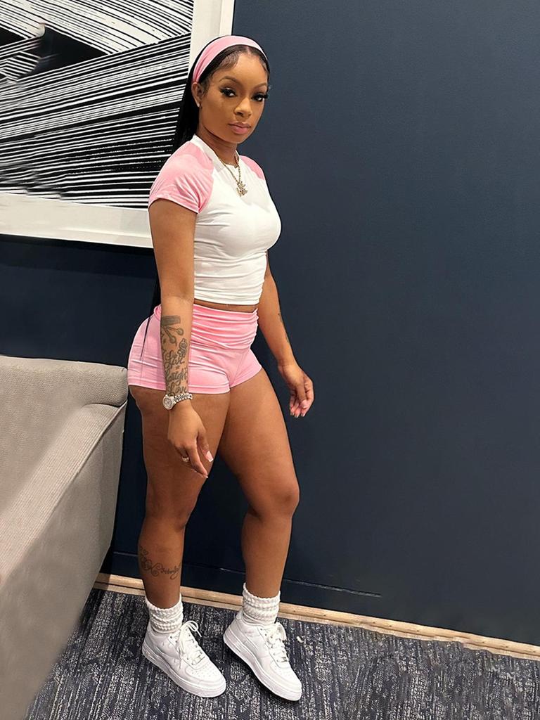 European-American Street Style Color Block Raglan T-shirt & High Waist Shorts Set - 2026 Hot Girl Casual Wear