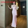 Elegant Satin Polyester Long Dress With Vneck For Evening Parties And Nightclub Wear
