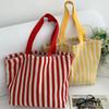 1Pcs Female Daily Shopping Bags Simple Striped Women'S Canvas Casual Shoulder Bags Fashion Large Capacity Ladies Tote Handbags